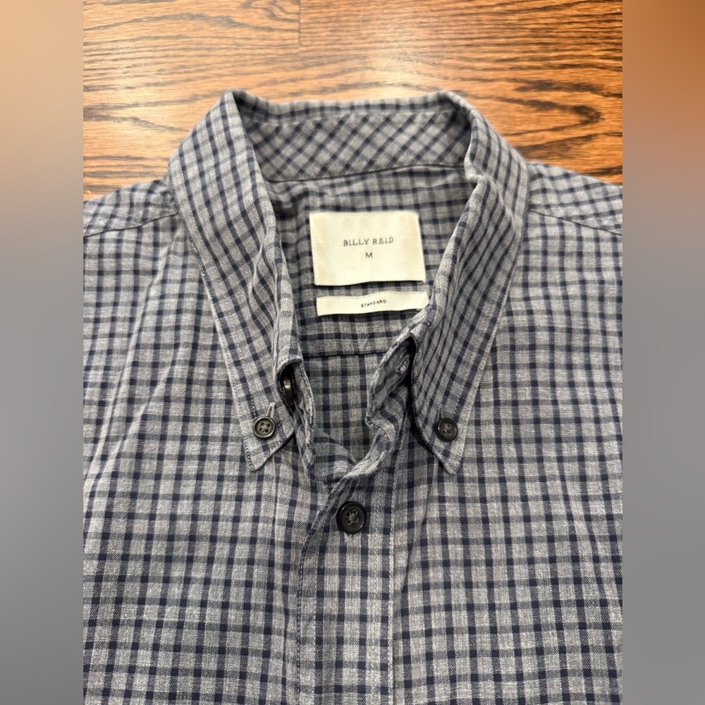 Billy Reid gray check button-down shirt M